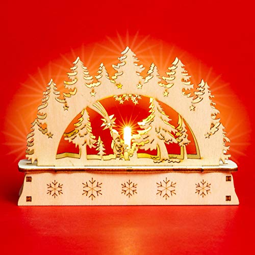 SIKORA LB-Mini Mini Schwibbogen aus Holz mit LED Beleuchtung - viele Motive, Farbe:Motiv Waldszene mit Sterthaler von SIKORA
