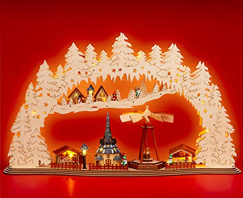 SIKORA LB59 XXL LED Holz Schwibbogen mit drehender Pyramide Weihnachtsmarkt von SIKORA
