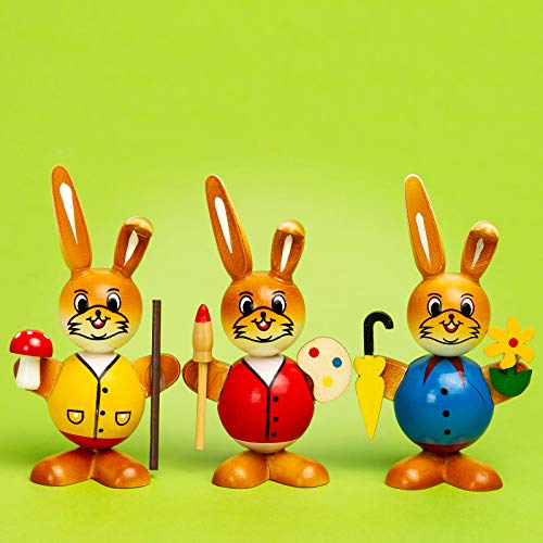 SIKORA OD10 Osterhasen Figuren aus Holz als farbenfrohe Osterdeko 3er Set H: 9 cm, Farbe/Modell:Set A gelb rot blau von SIKORA