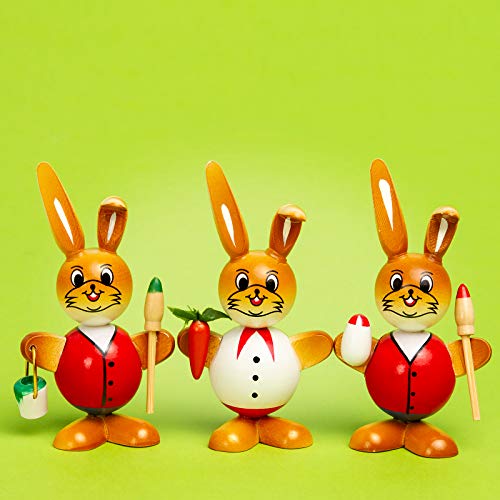 SIKORA OD10 Osterhasen Figuren aus Holz als farbenfrohe Osterdeko 3er Set H: 9 cm, Farbe/Modell:Set B rot Weiss rot von SIKORA