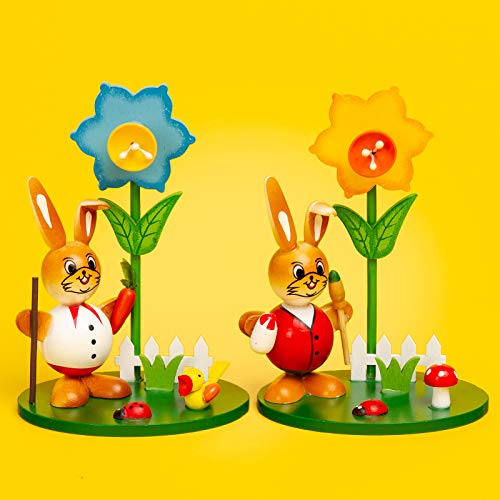SIKORA OD11 Osterhasen Figuren Ostergarten mit farbenfrohen Frühlings Blumen H: 13 cm, Farbe/Modell:Osterhasen 2er Set mit Osterglocken von SIKORA