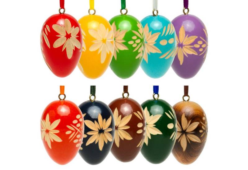 SIKORA Osterei OD01 10er Set Holz Deko Ostereier mit geschnitzten Ornamenten von SIKORA