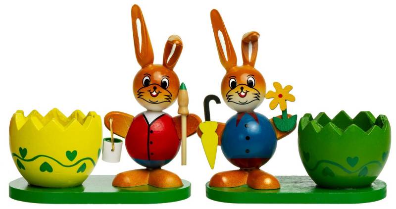 SIKORA Osterfigur OD08 Osterdeko Holz Eierbecher mit Osterhasen Figuren im 2er Set von SIKORA