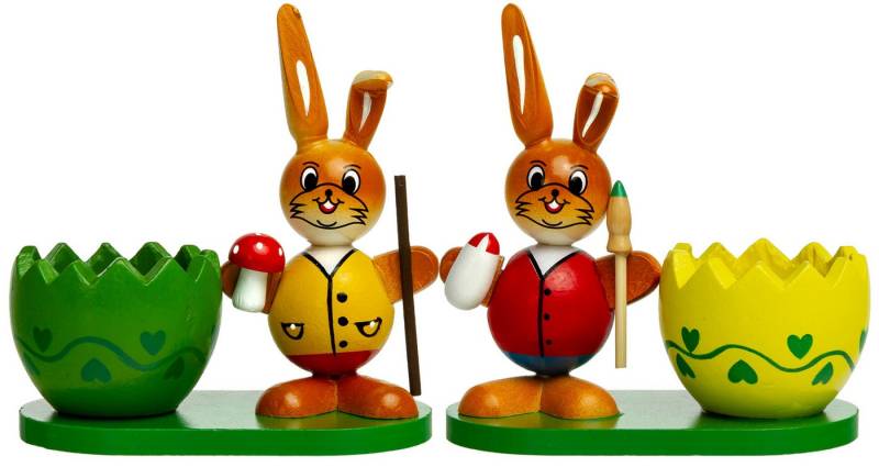 SIKORA Osterfigur OD08 Osterdeko Holz Eierbecher mit Osterhasen Figuren im 2er Set von SIKORA