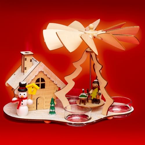 SIKORA P30-3 2-in-1 Holz Teelicht Weihnachtspyramide mit funktionsfähigem Räucherhaus Motiv Schneemann von SIKORA