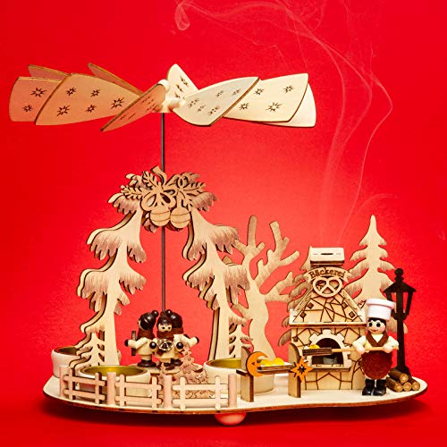SIKORA P35 2-in-1 Holz Teelicht Weihnachtspyramide Backstube mit rauchendem Backofen von SIKORA