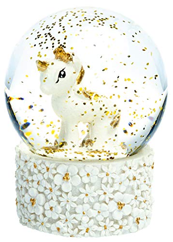 SIKORA SK09 Kleine Glas Deko Schneekugel Einhorn Weiss Gold D:45mm von SIKORA