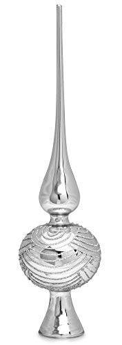 SIKORA SP6 Highlights Christbaumspitze aus Glas mit Glitzer Verzierung 2 Größen, Farbe:Silber, Größe:H ca. 33 cm (für Bäume von ca. 170 bis 240 cm) von SIKORA