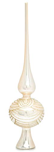 SIKORA SP6 Highlights Christbaumspitze aus Glas mit Glitzer Verzierung 2 Größen, Farbe:Champagner, Größe:H ca. 33 cm (für Bäume von ca. 170 bis 240 cm) von SIKORA