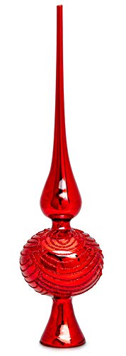 SIKORA Christbaumspitze aus Glas mit Glitzer Verzierung, Rot, H ca. 29 cm, für Weihnachtsbäume von 120 bis 170 cm von SIKORA