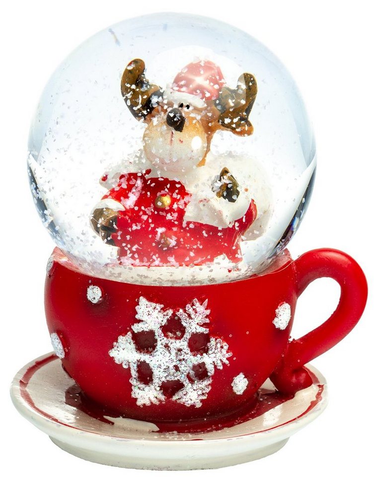 SIKORA Schneekugel SK02 Kleine Glas Schneekugel für Kinder Elch in der Tasse D:45mm von SIKORA