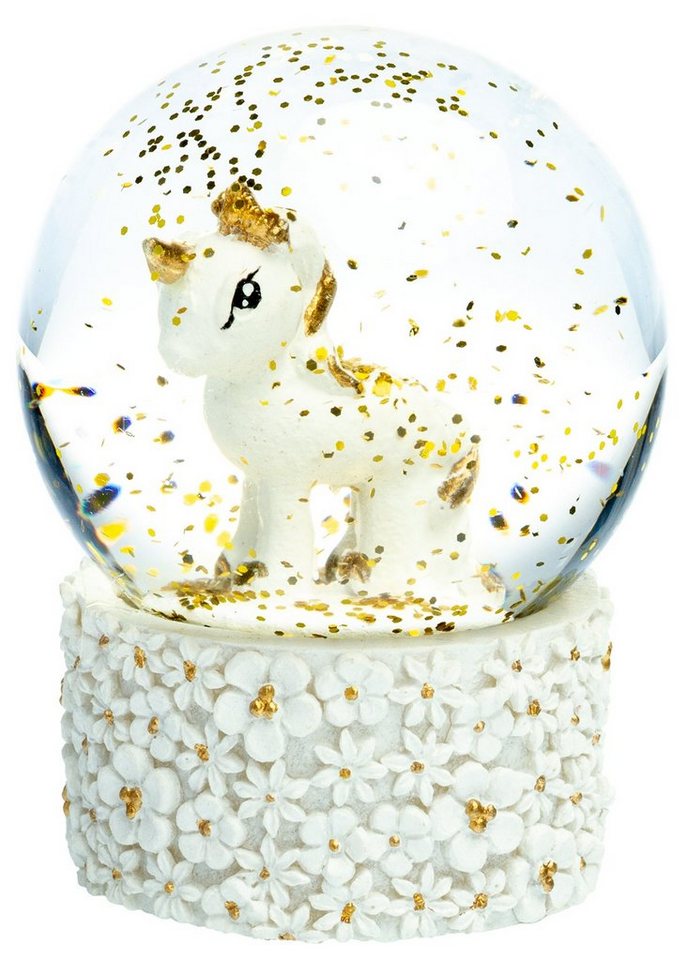 SIKORA Schneekugel SK09 Kleine Glas Schneekugel für Kinder Einhorn Weiss Gold D:45mm von SIKORA