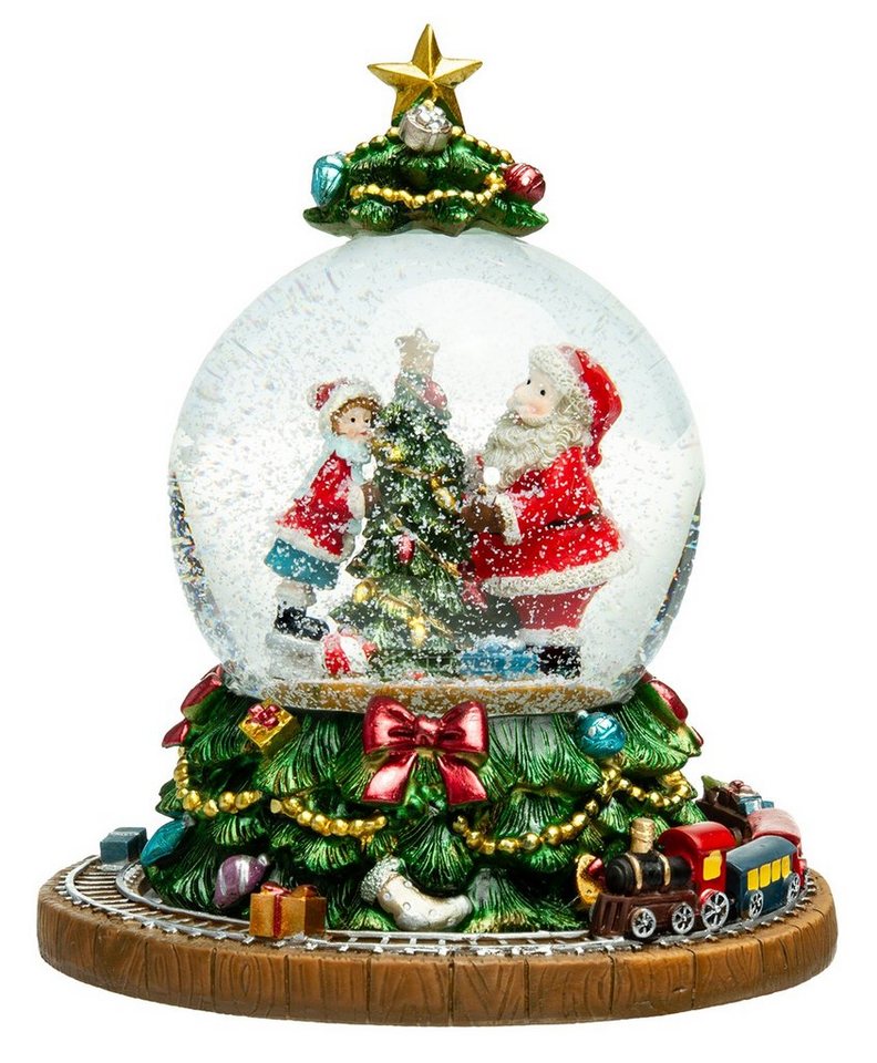 SIKORA Schneekugel SK18 Weihnachtsmann am Baum mit fahrendem Zug und Spieldose D:10cm von SIKORA