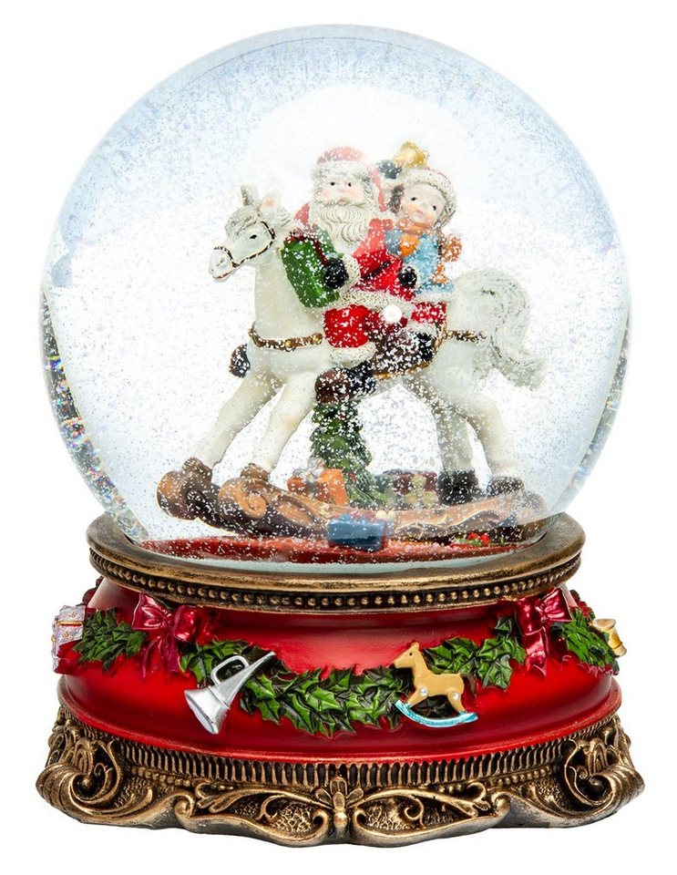 SIKORA Schneekugel SK19 Weihnachtsmann auf dem Schaukelpferd XL mit Spieldose D:15cm von SIKORA