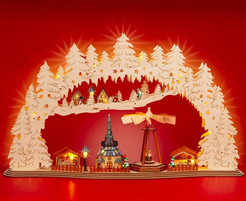 SIKORA Schwibbogen LB59 XL LED Holz Schwibbogen mit drehender Pyramide WEIHNACHTSMARKT von SIKORA