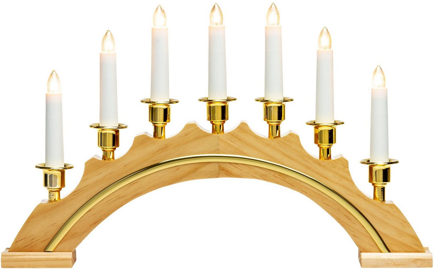 SIKORA Schwibbogen LB64 halbrunder Lichterbogen mit 7 elektrischen Kerzen und Golddekor von SIKORA