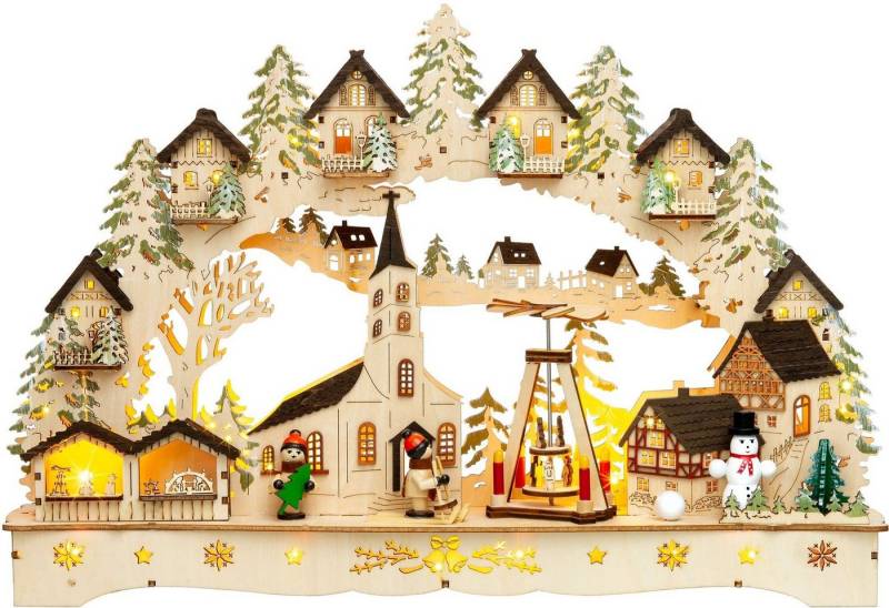 SIKORA Schwibbogen LB71 beleuchteter LED Holz Schwibbogen WEIHNACHTSDORF inkl. Trafo von SIKORA