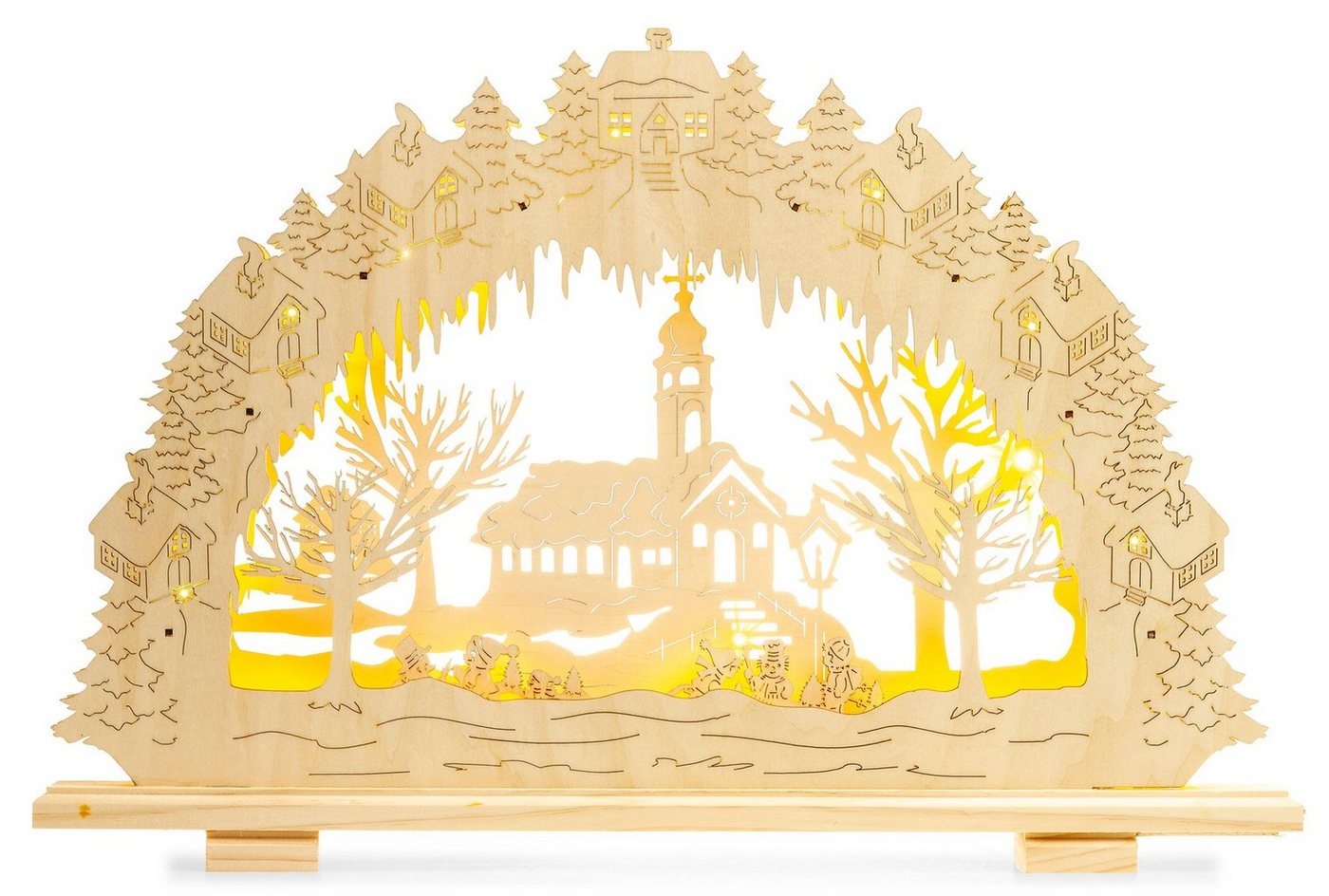 SIKORA Schwibbogen SIKORA LB02 beleuchteter XL LED Holz Schwibbogen DORFKIRCHE 57cm inclusive Trafo von SIKORA