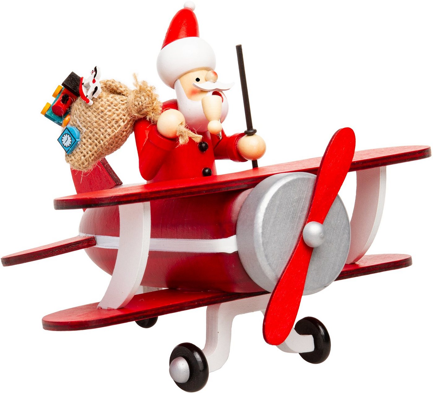 SIKORA Weihnachtsfigur RM-A01-FLIEGER Holz Räuchermännchen im Doppeldecker Flugzeug von SIKORA