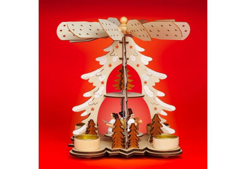 SIKORA Weihnachtspyramide P27 Baum Engelkapelle für Teelichte H:26cm von SIKORA