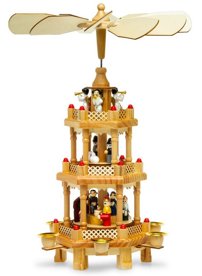SIKORA Weihnachtspyramide P34 Tradition aus Holz mit 3 Etagen H:35cm von SIKORA