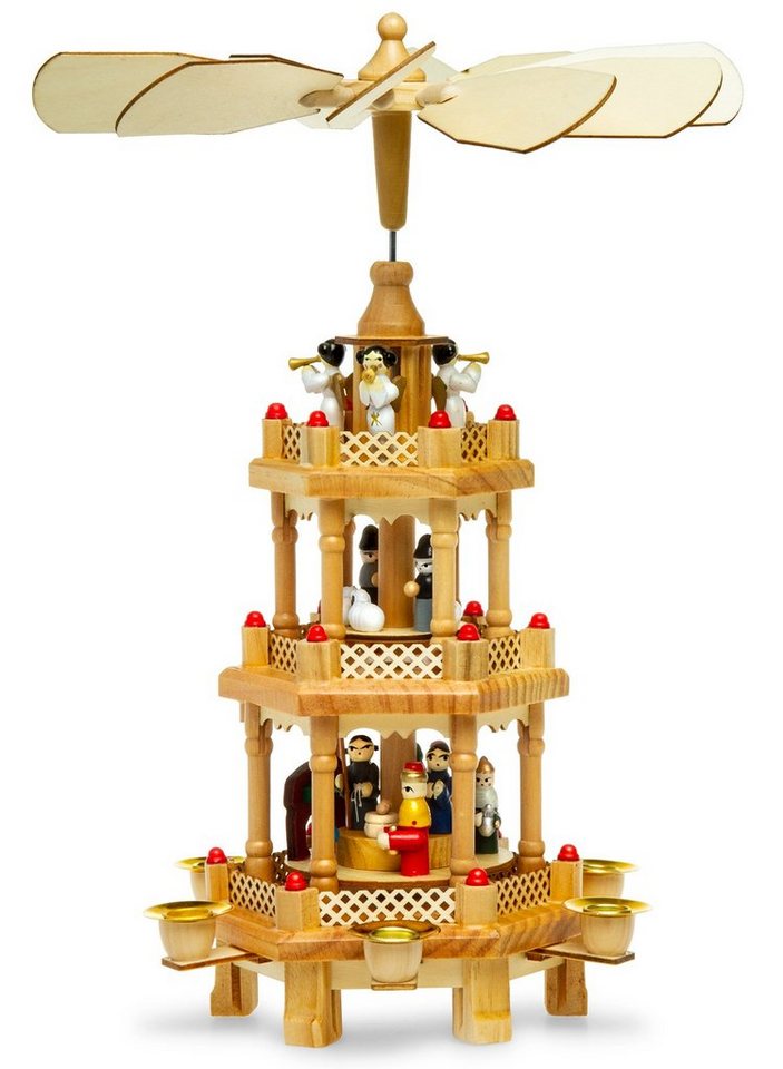 SIKORA Weihnachtspyramide aus Holz mit 3 Etagen Pyramide Weihnachten Deko bunt H:35cm - P34 von SIKORA