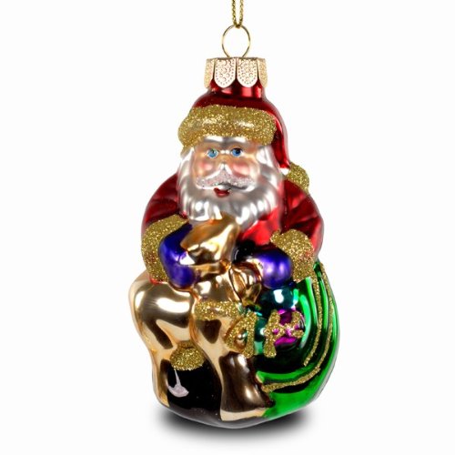 Sikora Christbaumschmuck Glas Ornament/WEIHNACHTSMANN MIT REH - H: 11cm von SIKORA