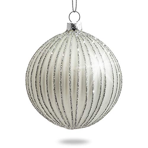 Sikora Highlights 4er Set ausgefallene Christbaumkugeln aus Glas Silber, Farbe/Modell:Modell Helsinki Silber, Größe:8 cm von SIKORA