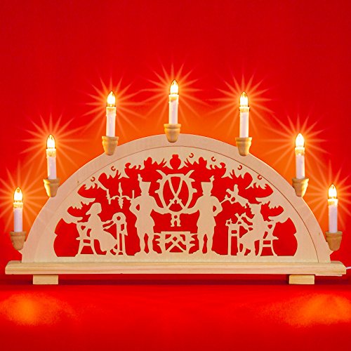 Sikora LB33-7 klassicher Holz Schwibbogen beleuchteter Lichterbogen mit 7 Kerzen LED Deko Weihnachten Motiv Bergmann Deko Weihnachten Breite ca. 59 cm von SIKORA