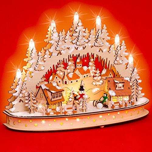Sikora LB66 beleuchteter 3D LED Holz Schwibbogen WINTERDORF inklusive Trafo von SIKORA