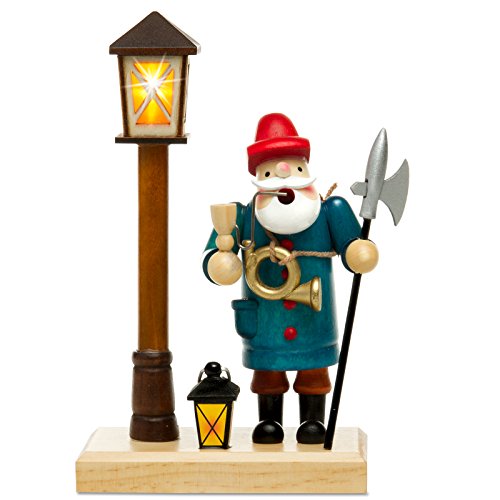 Sikora RM-A-Laterne Holz Räuchermännchen mit batteriebetriebener Beleuchtung Räucherfigur Deko, Farbe/Modell:A02 Nachtwächter mit LED Laterne, Höhe in cm:Höhe ca. 18.5 cm von SIKORA