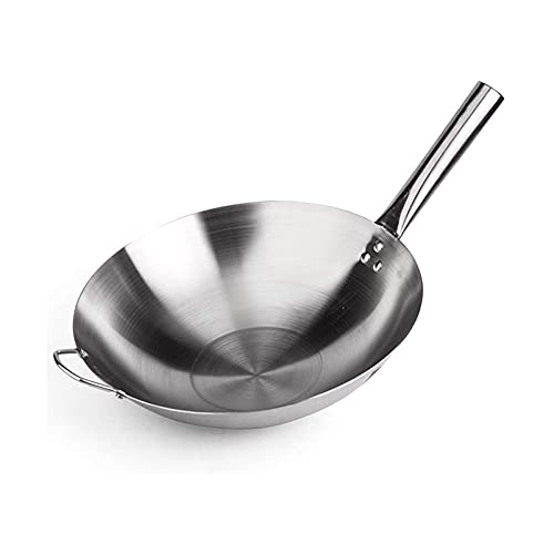 SILAAI Wok Edelstahl unbeschichtet, spülmaschinengeeignet,Stahlwok mit rundem Boden (Größe : 36cm/14.1in) von SILAAI