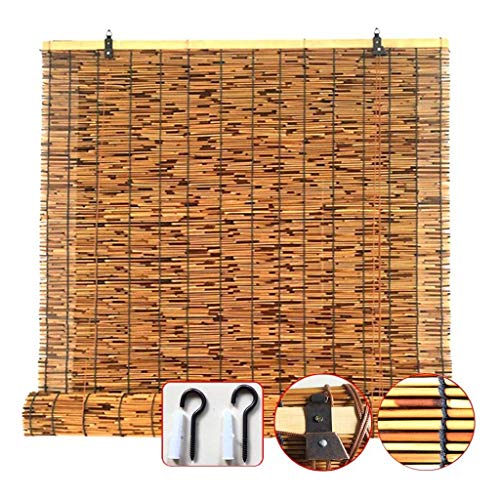 Stroh Vorhang, Natürlich Schilf Vorhang, Jahrgang Bambus Rollo, mit Heber Fensterläden zum Draussen Terrasse Tür, Benutzerdefiniert (Color : A, Size : 60x130cm/24x51in) von SILAAI