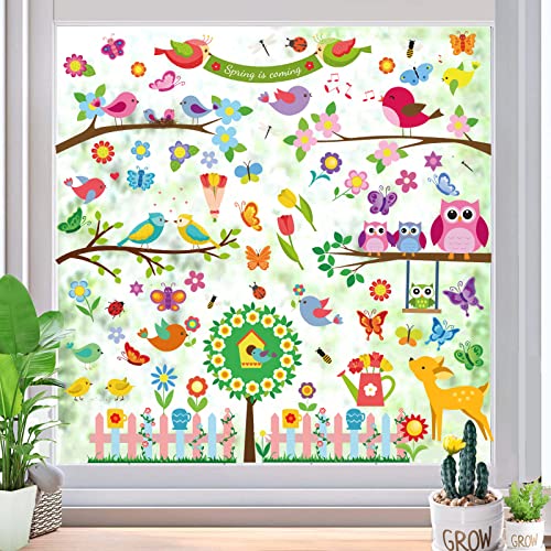 Fensterbilder Frühling Selbstklebend, SILARLAIT 9 Stück Aufkleber Frühling Fenster, Statisch & Doppelseitige & Wiederverwendbare & Wiederverwendbar, Frühlingsdeko Fenster für Glas, Vitrinen von SILARLAIT