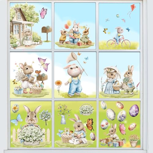 Fensterbilder Ostern, SILARLAIT 9 Stück Ostern Aufkleber Selbstklebend & Repositionierbar & Wiederverwendbar, Fensterbilder für Frühling und Ostern, Frühlingsdeko Osterdeko Kinder für Glas, Vitrinen von SILARLAIT