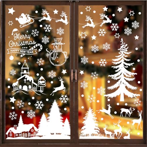 SILARLAIT Fensterbilder Weihnachten Selbstklebend, 9 Stück Weihnachtsdeko Fenster, Repositionierbar & Wiederverwendbar, Große Schneeflocken Fensterdeko, Winterdeko für Glas, Vitrinen (Weihnachten) von SILARLAIT