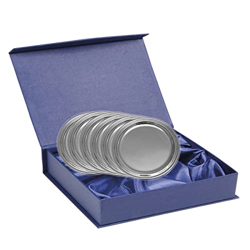 SILBERKANNE 6 Gläserteller Glasuntersetzer Innen 8 cm Außen 11,5 cm Premium Silber Plated edel versilbert Fertig zum verschenken mit schicker Geschenkverpackung von SILBERKANNE