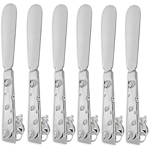 SILBERKANNE Buttermesser Maus und Käse 14,5x2x1 cm 6 teilig Premium Silber Plated edel versilbert. Fertig zum verschenken mit schicker Geschenkverpackung von SILBERKANNE