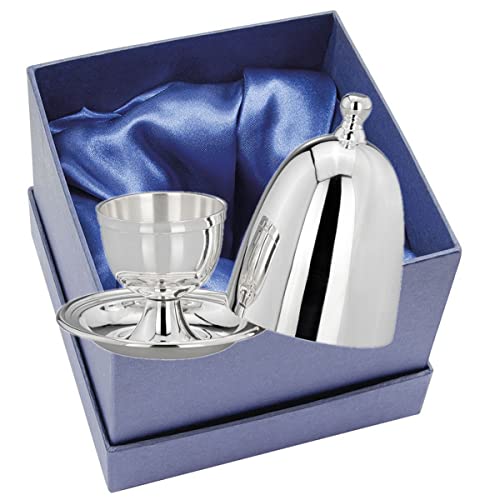 SILBERKANNE Eierbecher klassisch mit Deckel glatt Premium Silber Plated edel versilbert in Top Verarbeitung. Fertig zum verschenken mit schicker Geschenkverpackung von SILBERKANNE