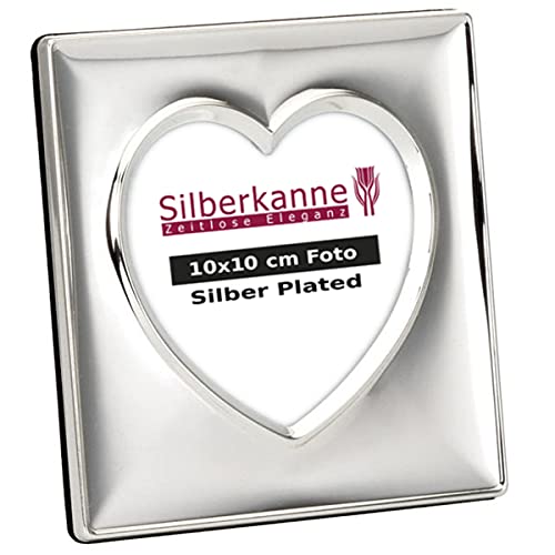 SILBERKANNE Exklusiver Bilderrahmen Herz 14x14 cm für Foto 10x10 cm Premium Silber Plated edel versilbert. Fertig zum verschenken mit schicker Geschenkverpackung von SILBERKANNE