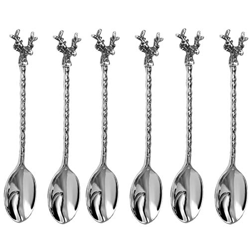 SILBERKANNE Kaffeelöffel Teelöffel Hirsch L 13 cm 6 er Set Premium Silber Plated edel versilbert in Top Verarbeitung. Fertig zum verschenken mit schicker Geschenkverpackung von SILBERKANNE