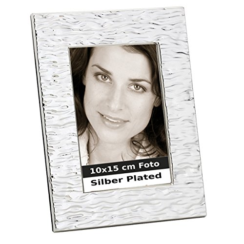 SILBERKANNE Portraitrahmen Wellen Dekor 10x15 cm Foto Premium Silber Plated edel versilbert in Top Verarbeitumg von SILBERKANNE