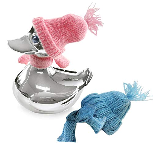 SILBERKANNE Spardose Ente Rosa und Blau H 13 cm Premium Silber Plated edel versilbert von SILBERKANNE