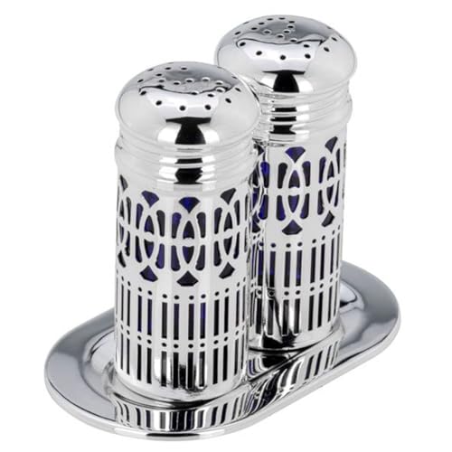 SILBERKANNE Streuerpaar mit hygenischen Blaufarbigen Einsatz auf Tablett oval 9 cm Premium Silber Plated edel versilbert in Top Verarbeitung von SILBERKANNE