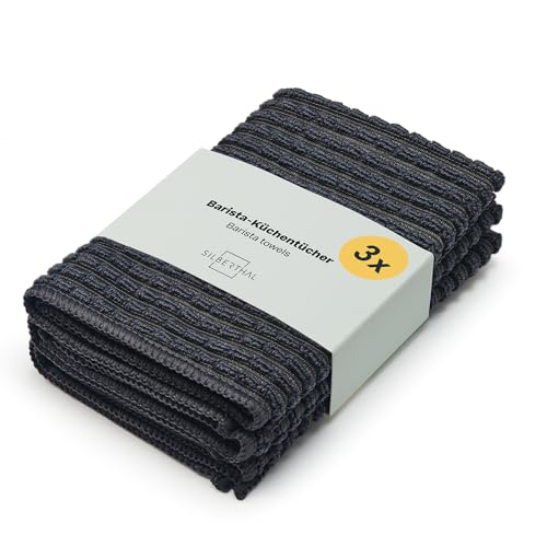 SILBERTHAL Barista Tuch 3er Set fusselfrei & saugfähig – 30 x 30 cm Mikrofaser Reinigungstuch mit Schlaufe – waschbar bei 60°, robust & schnell trocknend – Siebträgermaschine & Espresso Zubehör von SILBERTHAL