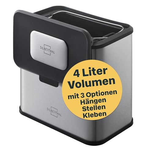 SILBERTHAL Biomülleimer Küche 4L – Edelstahl – Mit Deckel – Geruchsarmer Komposteimer für die Küche – Mit Aktivkohlefilter – Innenbehälter spülmaschinenfest von SILBERTHAL