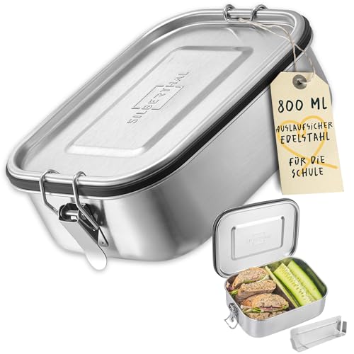 SILBERTHAL Brotdose Edelstahl mit Fächern – 800ml Lunchbox Kinder & Erwachsene – Auslaufsicher & Leicht - flexible Trennwand von SILBERTHAL