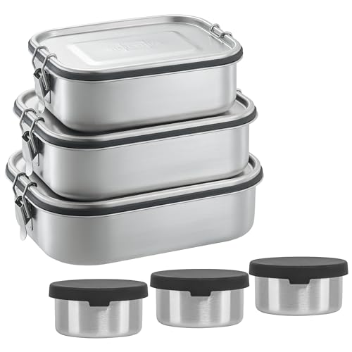 SILBERTHAL Brotdose Edelstahl mit Fächern 3er Set - inkl. 2x Trennwand & 3 Soßenbehälter – Lunchbox für Kinder & Erwachsene – Auslaufsicher & Leicht - von SILBERTHAL