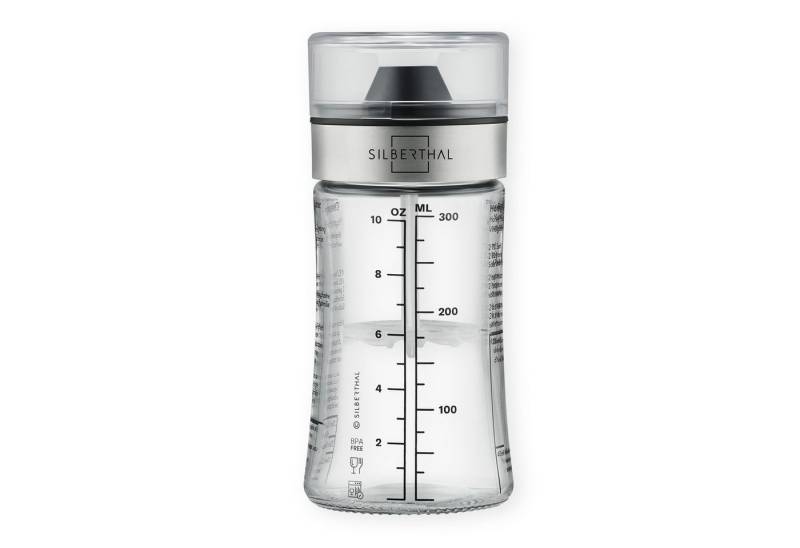 SILBERTHAL Dressing Shaker Dressingshaker 350ml, Glas, (1-tlg), Salatsaucen Behälter mit integrierter Skala, perfekt zum Mitnehmen von SILBERTHAL