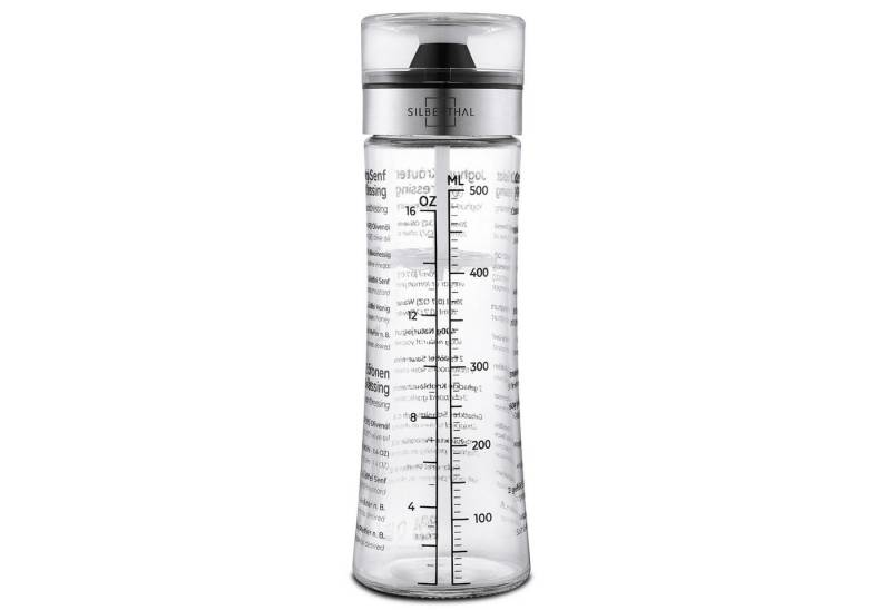 SILBERTHAL Dressing Shaker Behälter 500ml, Glas, (1-tlg), Salatsaucen Behälter mit integrierter Skala, perfekt zum Mitnehmen von SILBERTHAL